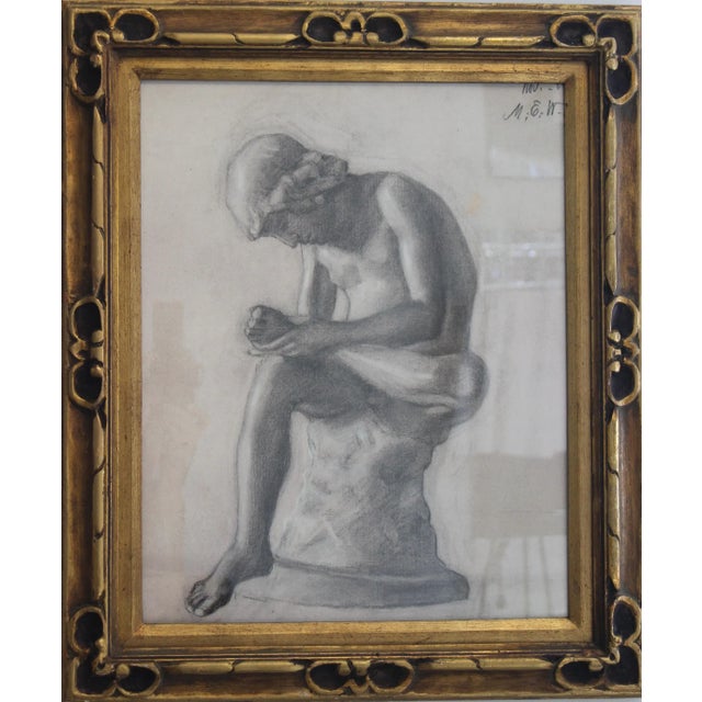 Charcoal 1888 Drawing "Boy With a Thorn" by Martin Eskil Winge For Sale - Image 8 of 8