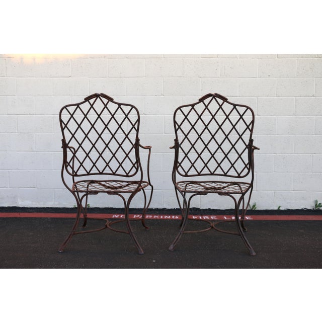 Late 20th Century Vintage Pair of Gregorius Pineo Faux Bois Twig Iron Outdoor Armchairs For Sale - Image 5 of 18