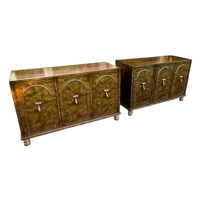 Vintage William Doezema for Mastercraft Furniture Burl & Brass Sideboards - A Pair For Sale