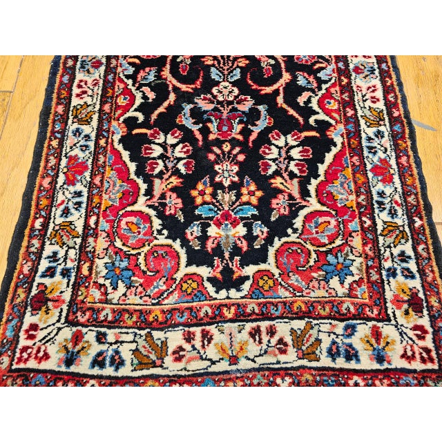 Vintage Persian Bakhtiari Tribal Runner, Hand-Knotted Wool, Floral Bouquets & Medallions, Navy & Ivory, 3x12 For Sale - Image 15 of 16