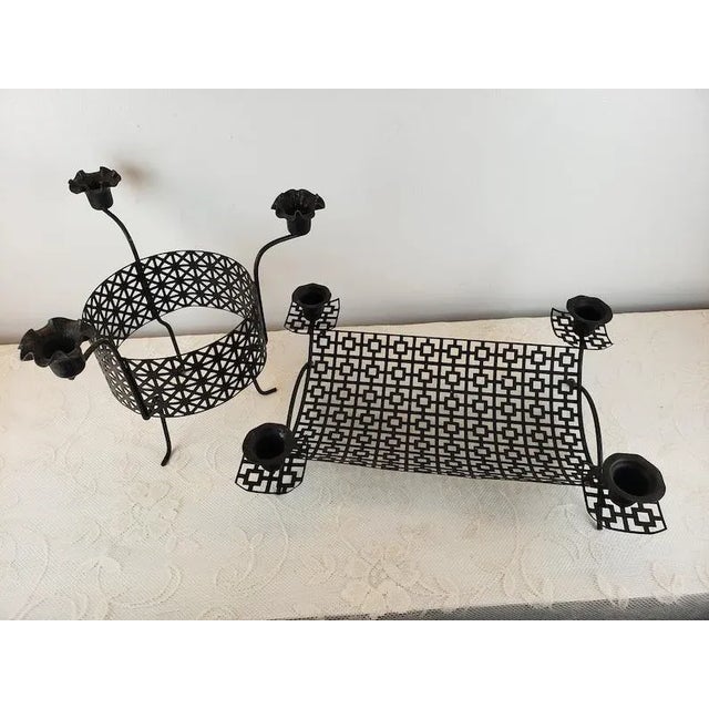 Mid-Century Modern Mid-Century Modern Black Mesh Metal Atomic Candle Holders - 2 Pieces For Sale - Image 3 of 10