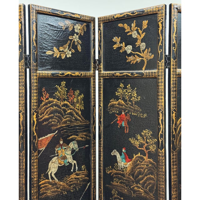 Chinese Antique Early 20th Century Chinese Hand-Painted Coromandel Gilded Screen For Sale - Image 3 of 17