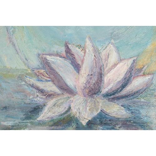Evelyne Luez, Water Lilies, 20th Century, Oil Painting on Canvas For Sale - Image 4 of 6