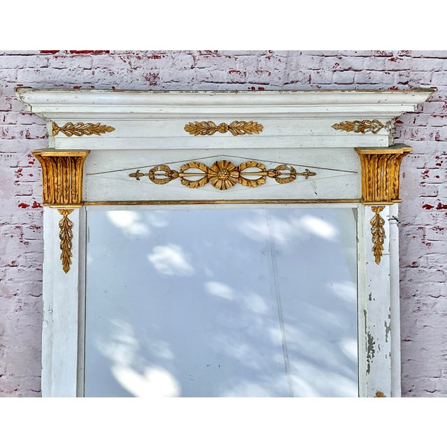 French Neoclassical White Painted and Parcel Gilt Pier Mirrors - A Pair For Sale - Image 4 of 12