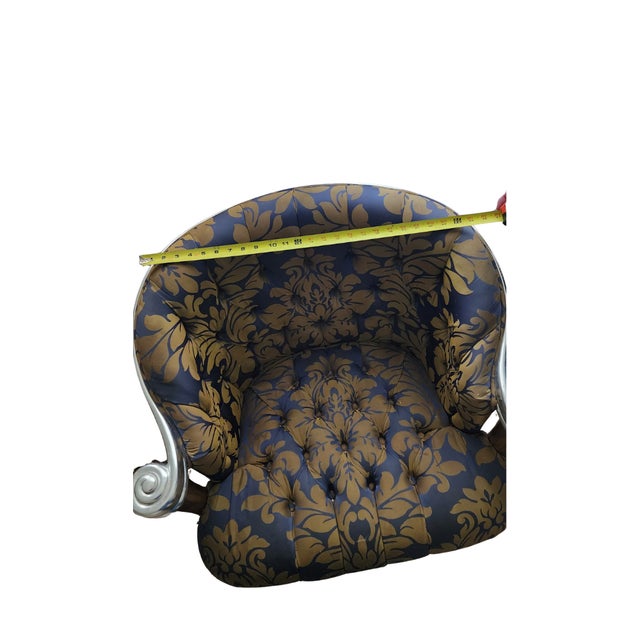 Late 20th Century Colombostile Italian Neo-Baroque Tufted Gold Leaf & Damask Armchair For Sale In Miami - Image 6 of 9