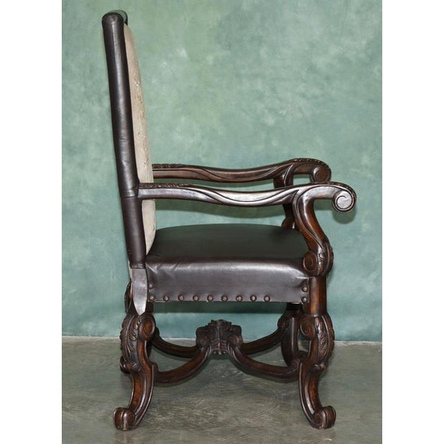 Antique Victorian Carolean Mahogany and Leather Throne Armchairs, 1880, Set of 2 For Sale - Image 13 of 18