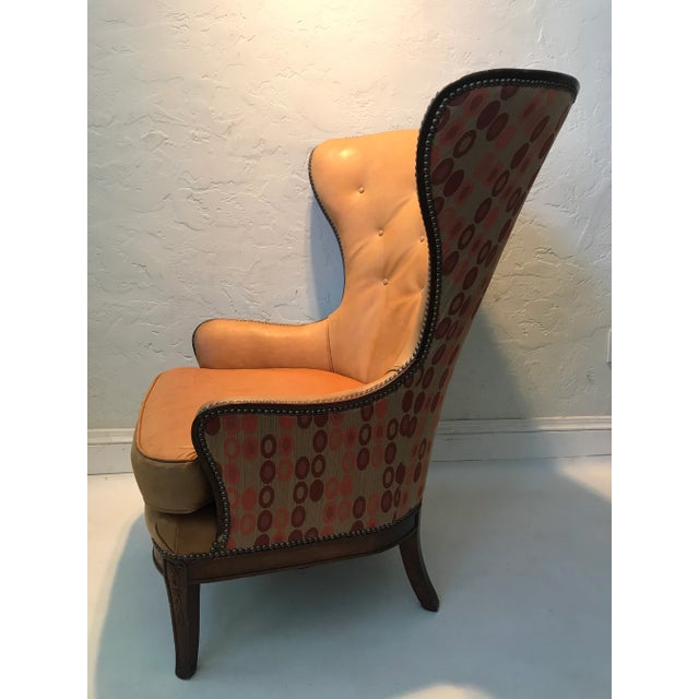 Designer Knoll Upholstered High Wingback Saddle Leather Chair For Sale - Image 10 of 13