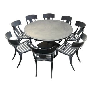 Restoration Hardware Outdoor Klismos Pedestal Table + Klismos Chairs Patio, Set of Seven For Sale