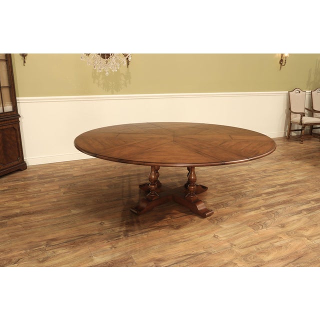 American 64-84 Round Large Solid Walnut Dining Table on Country Turned Legs. Distressed Reclaimed Wood Style Finish For Sale - Image 3 of 17