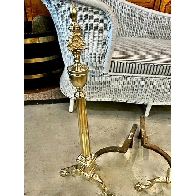 Metal Federal Classical Brass Andirons For Sale - Image 7 of 9