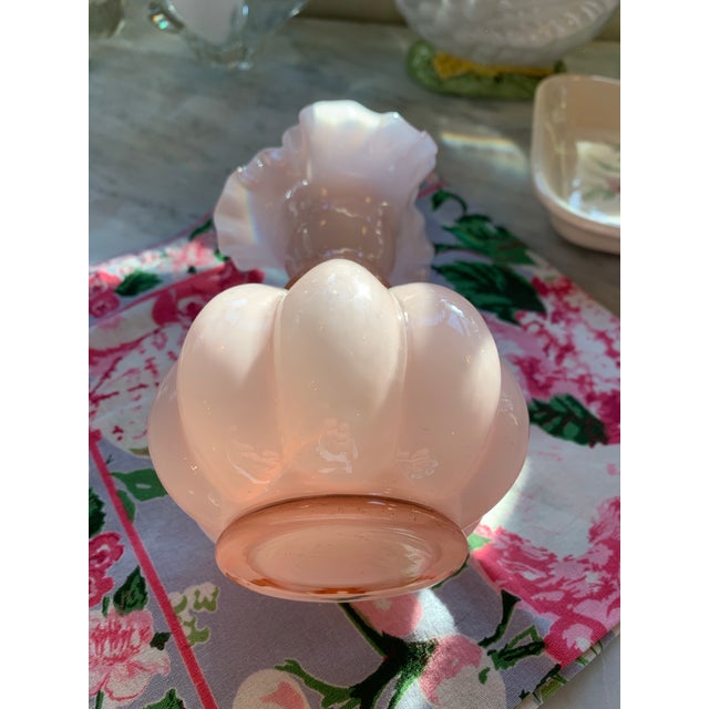 1940s Vintage Fenton Ruffled Melon Rosaline Cased Glass Vase For Sale - Image 5 of 9