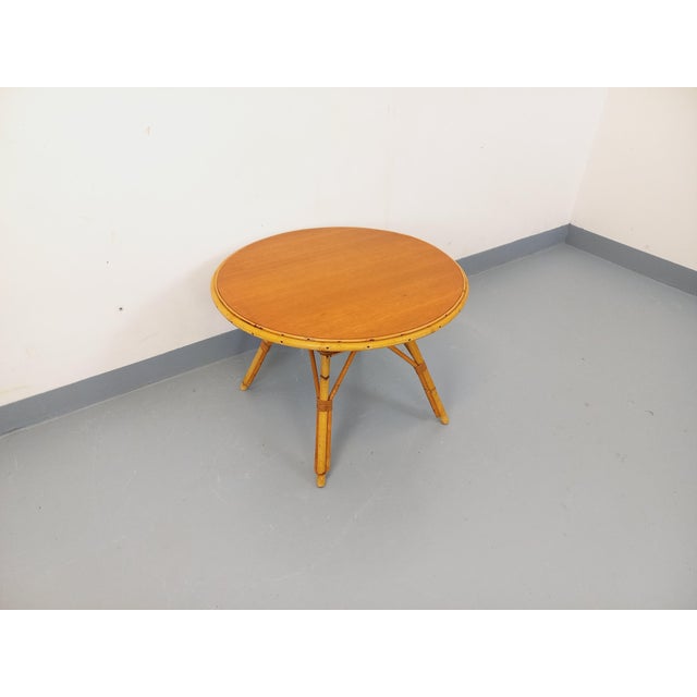 Vintage Round Coffee Table in Rattan and Wood, 1960s For Sale - Image 4 of 14