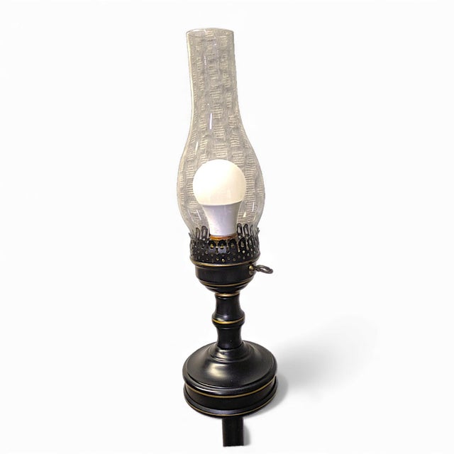 Vintage French Empire Bouillotte Black Tole Floor Lamp With Metal Shade Drinks Table For Sale - Image 9 of 10