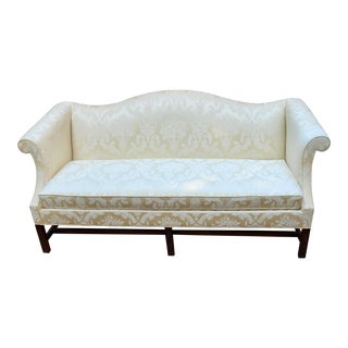 Late 20th Century Hickory Chair Chippendale Mahogany Sofa in Cream Damask For Sale