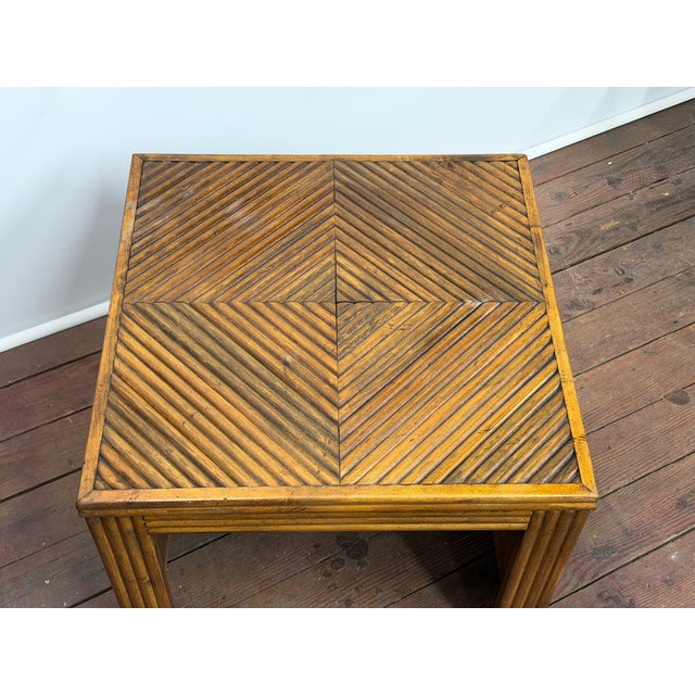 Wood Faux Split Reed Style Side Table in the Manner of Gabriella Crespi For Sale - Image 7 of 13