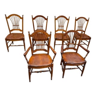Late 20th Century Set of 6 Ethan Allen Country French Collection Wheat Back Dining Chairs For Sale