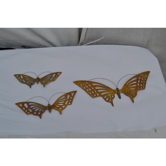 1970s Brass Butterfly Wall Decor- Set of 3 For Sale In Columbia, SC - Image 6 of 13