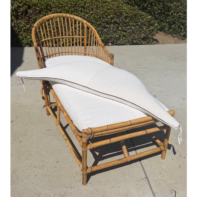 Vintage Rattan Stick Wicker Art Deco Chaise With New Perennials Upholstery For Sale - Image 12 of 13