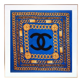 Framed Chanel Silk Scarf 1980s - Orange Gold Frame For Sale