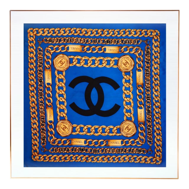 Framed Chanel Silk Scarf 1980s - Orange Gold Frame For Sale