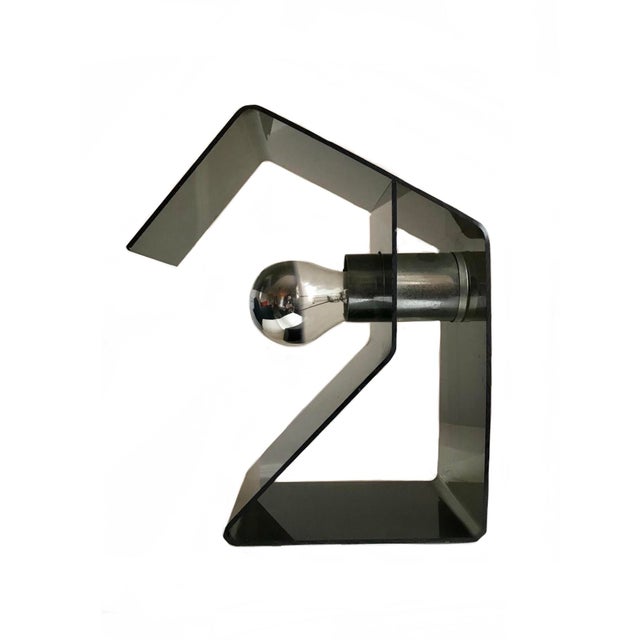 Plastic Vintage 1970s Mid Century Modern Space Age Smoke Gray Lucite Acrylic Table Lamp For Sale - Image 7 of 8