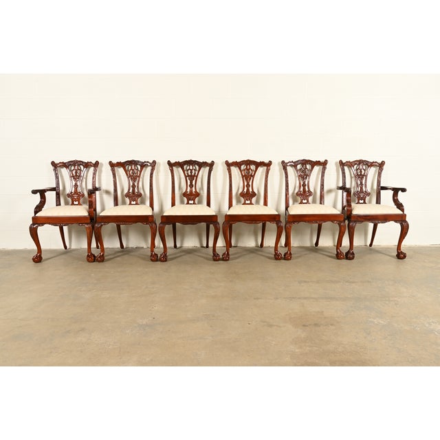 Baker Furniture Style Chippendale Carved Mahogany Dining Chairs, Set of Six For Sale - Image 16 of 16