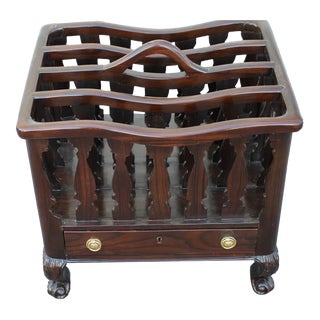 Mid 20th Century Solid Rosewood Carved Magazine Rack, Canterbury With Drawer For Sale