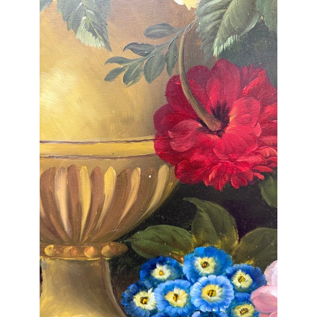 Late 20th Century Large Original Vibrant Floral Still Life Oil on Canvas For Sale In Raleigh - Image 6 of 12