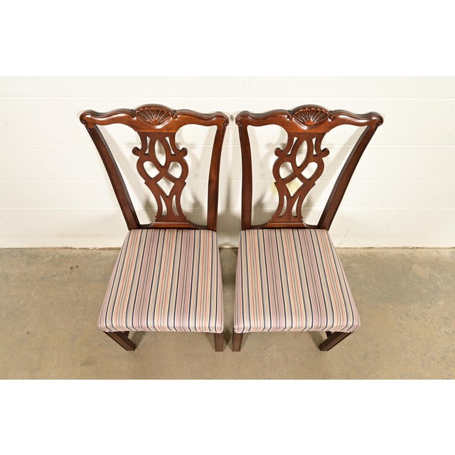1980s Drexel Heritage Georgian Carved Mahogany Side Chairs or Dining Chairs, Pair For Sale - Image 5 of 14