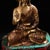 Yellow Tibetan Gilt Bronze Seated Buddha With Turquoise Inlay & Bodhi Tree - 7.8 LBS For Sale - Image 8 of 9