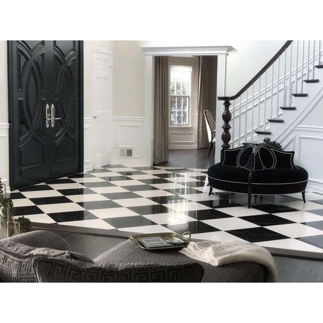 Christopher Guy Black Velvet Christopher Guy Féraud Collection Conversation Chaise Custom and Fully Upholstered Luxury Foyer Chaise Luxe Closet Seating Chaise For Sale - Image 4 of 10