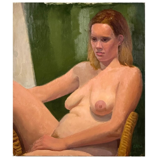 Textile Vintage Realist Reclining Female Nude Portrait, Signed (Ca. 1965, Oil on Canvas)/Jenna Gribbon/Chloe Wise For Sale - Image 7 of 7