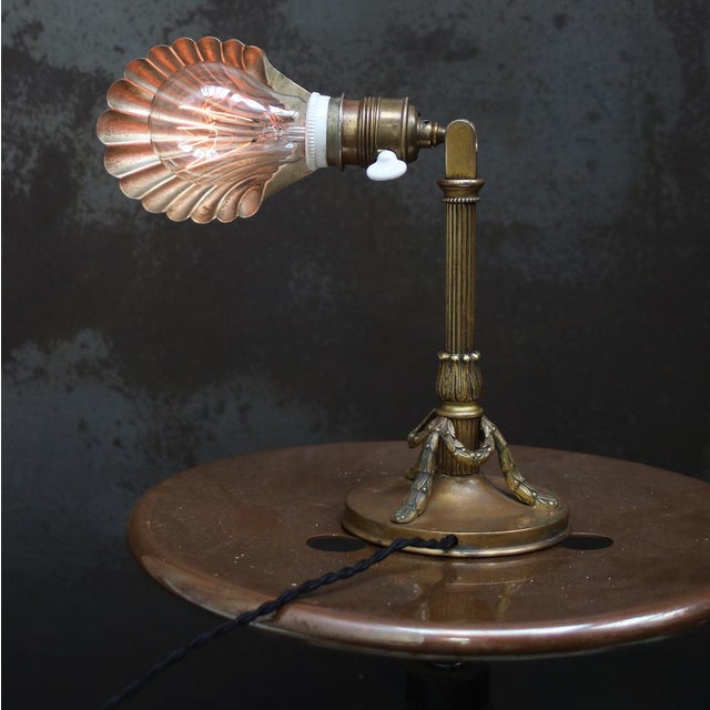 Empire French Brass Desk Lamp with Brass Nickel Plated Shell Shade For Sale - Image 6 of 12