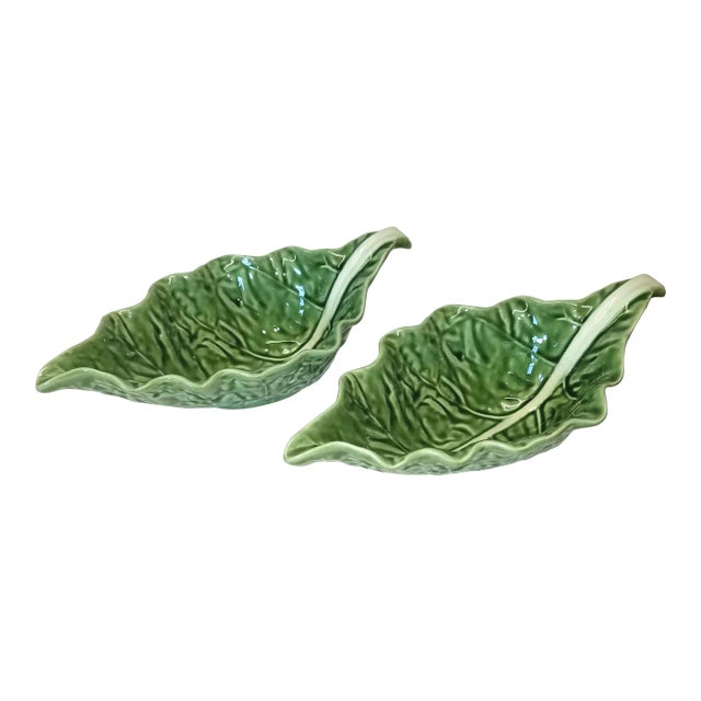 1980s Green Bordallo Pinheiro Cabbage Serving Bowls- a Pair For Sale