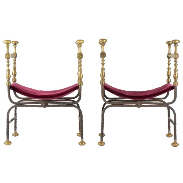 Spanish Bronze & Wrought Iron Savonarola Chairs a Pair For Sale - Image 4 of 15