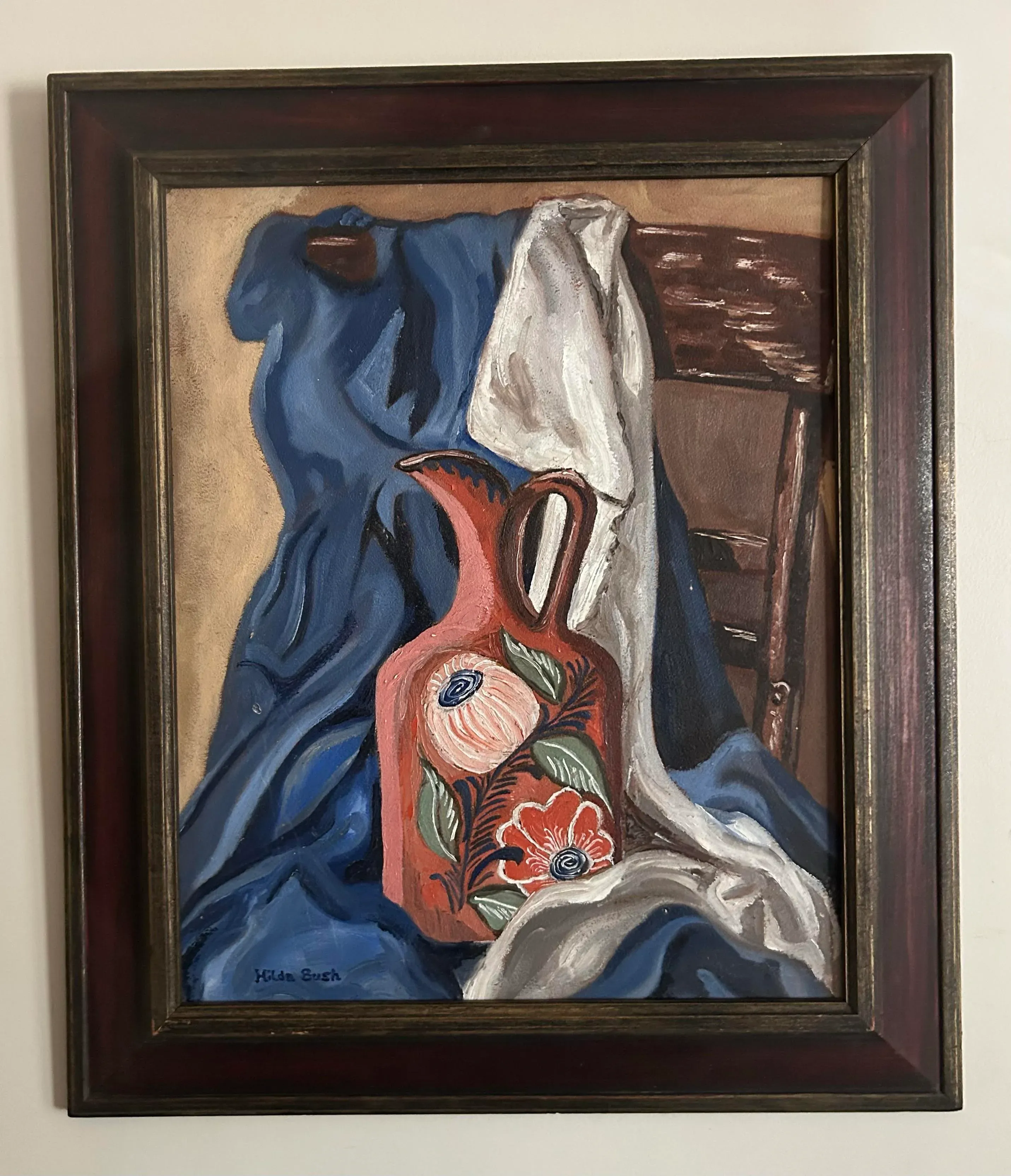 Vintage Impressionist Still Life Oil Painting of Mexican Jug by