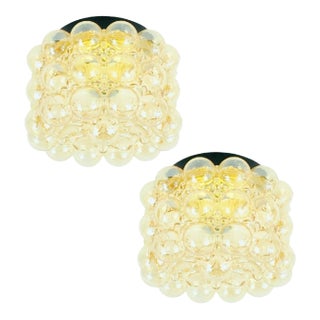 1960s Mid-Century Modern Amber Bubble Glass Ceiling Lights/Flush Mounts by Helena Tynell for Limburg - a Pair For Sale