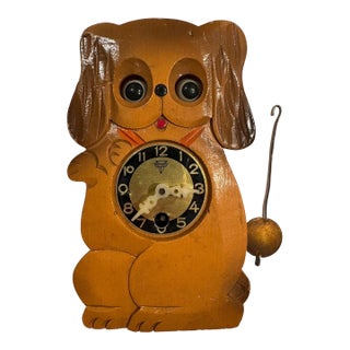 Vintage Mi-Ken Puppy Dog Clock With Moving Eyes For Sale