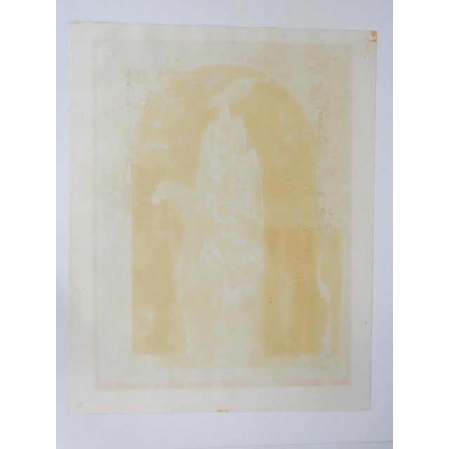 Bronze 1971 Abstract Hand and Bird Woodblock Print For Sale - Image 8 of 10