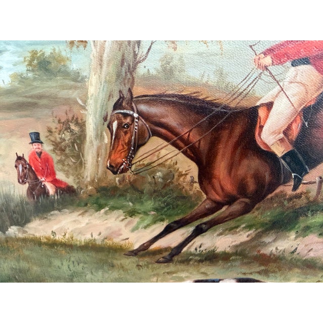 English Late 20th Century W. Larsen Original Fox Hunting Oil Painting English Hunt Horses Hounds Framed For Sale - Image 3 of 15