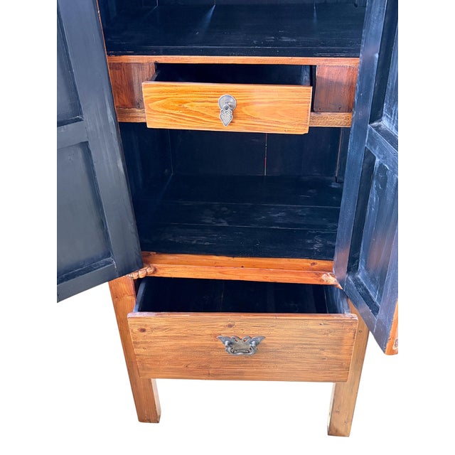 Vintage Chinoiserie Cantonese High Elm Wood Armoire 69" H For Sale In New York - Image 6 of 7