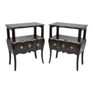 Mid 20th Century French Country Provincial Style Bombe Nightstands Attributed Auffray - a Pair