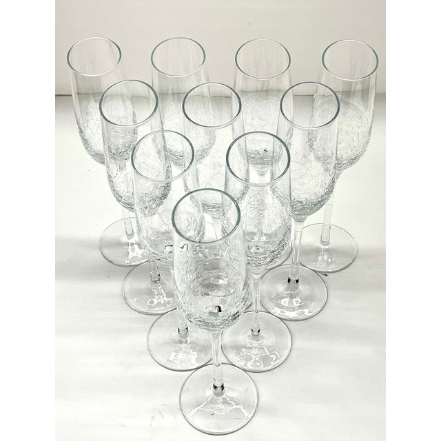 Stemware Set of 10 Beautiful Modern Champagne Flutes With Ice Crackle Effect $300 - Hand formed, so each glass is slightly...