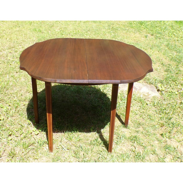 Wood Antique Federal Style Inlaid Mahogany Game Card Table Demilune Console Table For Sale - Image 7 of 13