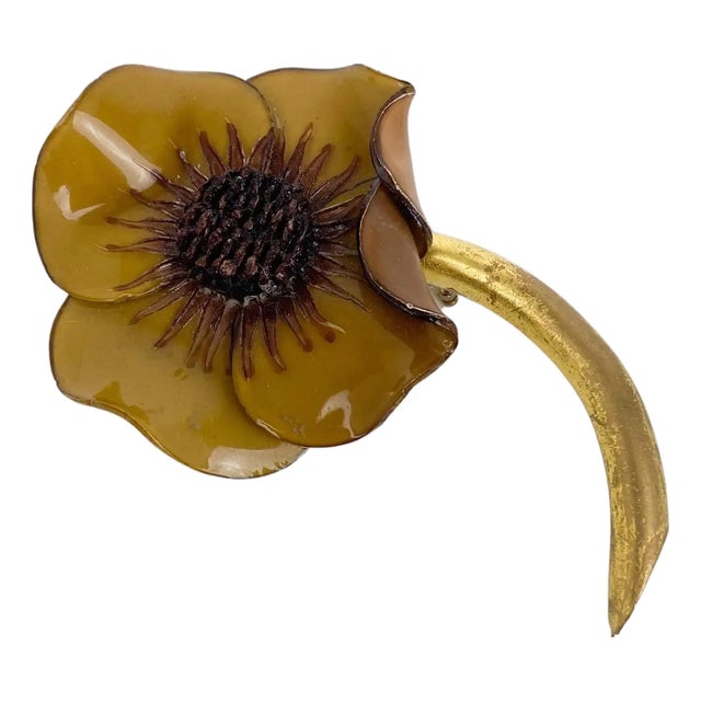 Francoise Montague Resin Brooch Cocoa Brown Poppy Flower For Sale