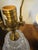 English Vintage Wildwood Crystal Lamps W/ Silk Shades Antique Brass Footed Base & Crystal Finial - Pair For Sale - Image 3 of 10