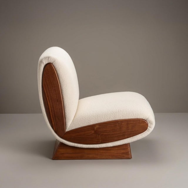 Object Refinery Onda Lounge Chairs by Object Refinery in Ivory Italian Bouclé & Walnut, Pair For Sale - Image 4 of 9
