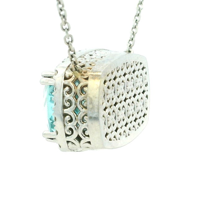 18k White Gold 20 Carat Aquamarine and 2 Carat Diamond Necklace For Sale - Image 9 of 11