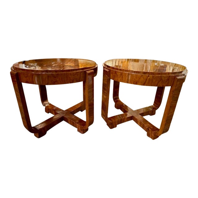 Pair of Art Deco Style Walnut Side Tables For Sale