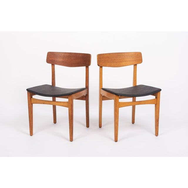 Mid Century Danish Teak Wood & Black Vinyl Dining Chairs For Sale - Image 13 of 13